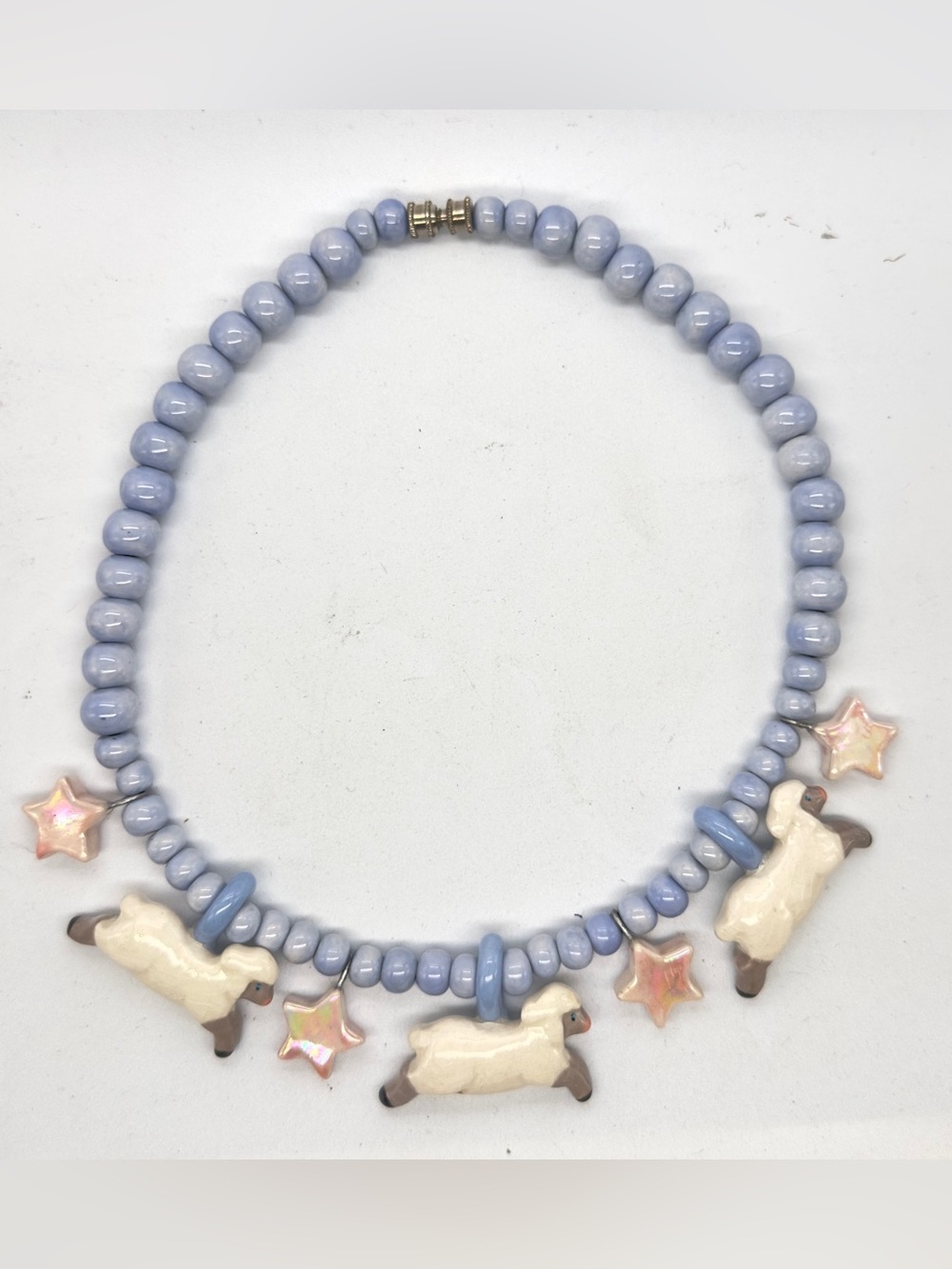 Flying Colors Counting Sheep Star Necklace Porcelain Pottery Hand Painted Beaded